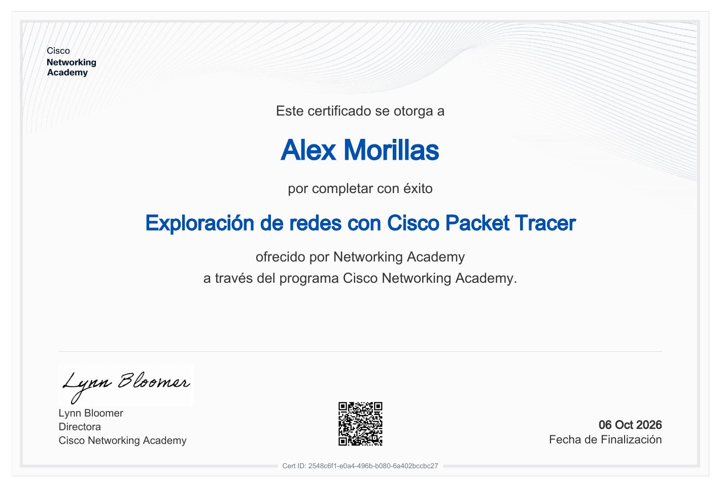 Certificado Exploración de Redes con Cisco Packet Tracer